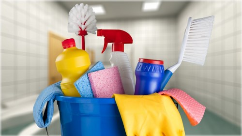 Person performing move out cleaning in a bright living room