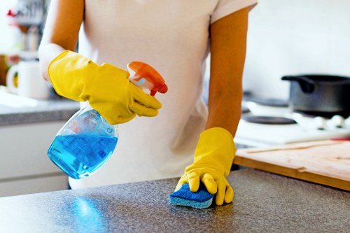 Local professional cleaning a building front as part of end of lease preparation